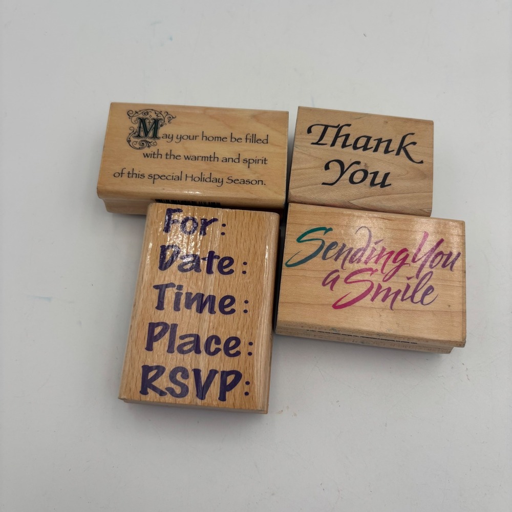 Hero Arts Inkadinkado Rubber Stamp Lot 4pc Tan Excellent RSVP Holiday Thank You